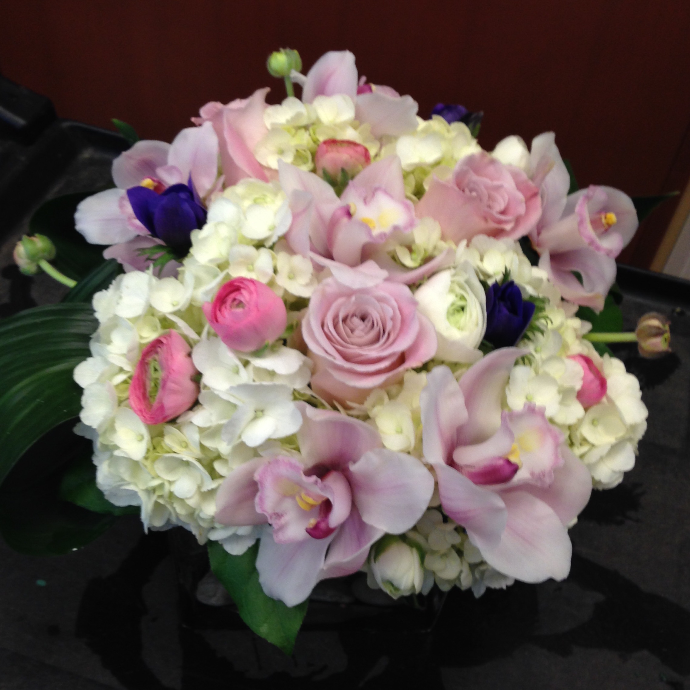 VASE806 White, Pink & Purple Flowers in low vase